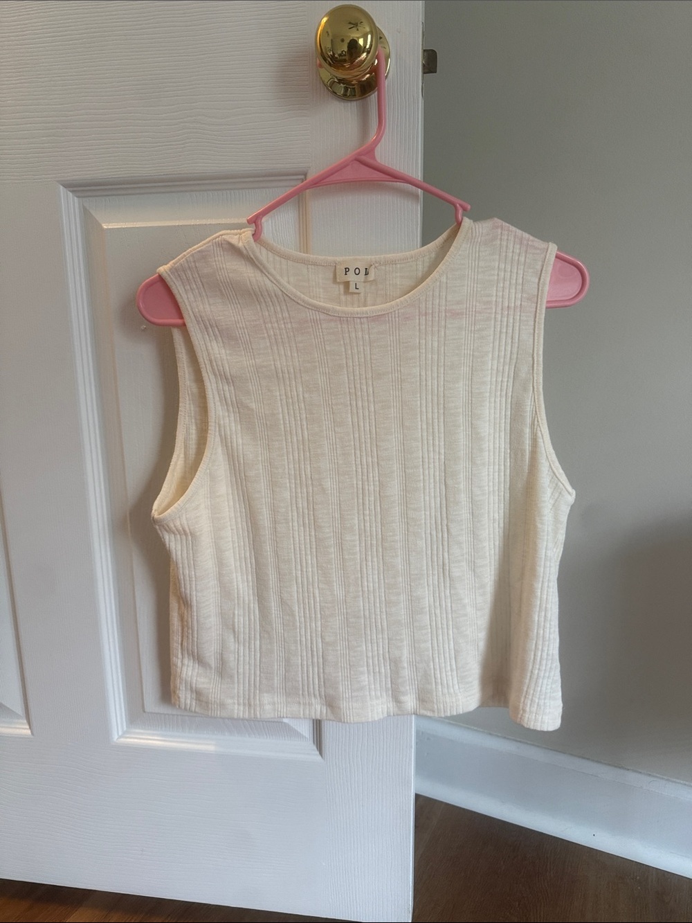 Cream Ribbed Tank Crop Top POL